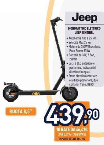 Unieuro Jeep MONOPATTINO ELETTRICO JEEP SENTINEL offerta