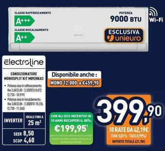 Unieuro Electroline CONDIZIONATORE MONOSPLIT KIT M092HKA3 offerta