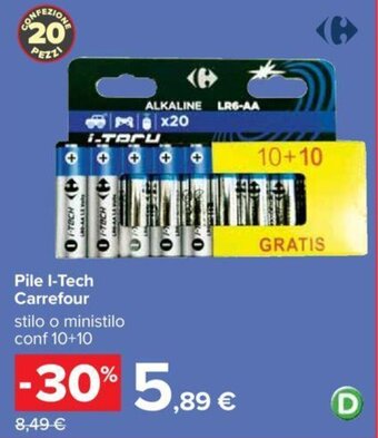 Carrefour Pile I-Tech Carrefour stilo o ministilo conf 10+10 offerta