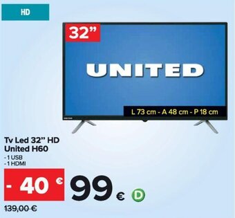 Tv Led 32" HD United H60