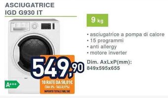 Unieuro ASCIUGATRICE IGD G930 IT 9 kg offerta