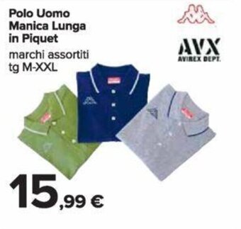 Carrefour Polo Uomo Manica Lunga in Piquet marchi assortiti tg M-XXL offerta