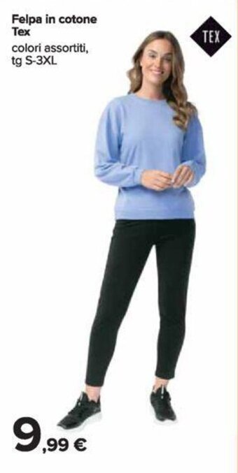 Carrefour Felpa in cotone Tex colori assortiti, tg S-3XL offerta