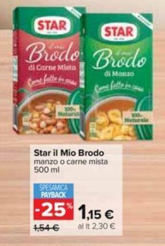Carrefour Star il Mio Brodo manzo o carne mista 500 ml offerta