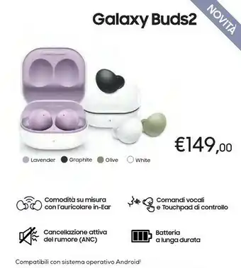 Euronics Samsung Galaxy Buds2 Auricolari Bluetooth White Batteria 472 MAh offerta