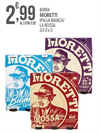 BIRRA MORETTI IPA/LA BIANCA/ LA ROSSA 33 cl x 3