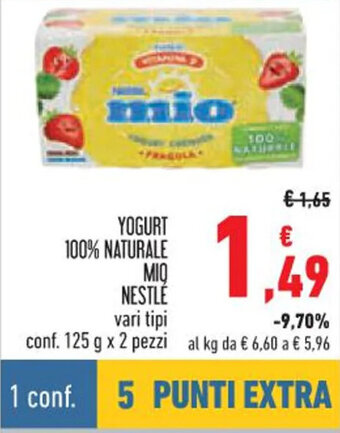 Conad YOGURT 100% NATURALE MIQ NESTLÉ vari tipi conf. 125 g x 2 pezzi offerta