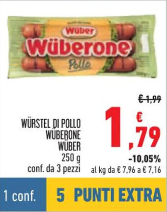 Conad WÜRSTEL DI POLLO WÜBERONE WUBER 250 g conf. da 3 pezzi offerta