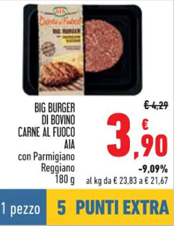 Conad BIG BURGER DI BOVINO CARNE AL FUOCO AIA con Parmigiano Reggiano 180 g offerta
