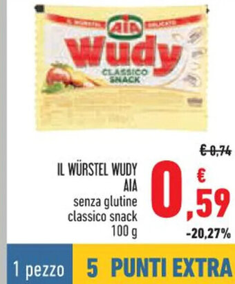 Conad IL WÜRSTEL WUDY AIA senza glutine classico snack 100 g offerta