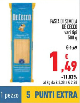 Conad PASTA DI SEMOLA DE CECCO vari tipi 500 g offerta