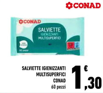 Conad SALVIETTE IGIENIZZANTI MULTISUPERFICI CONAD 60 pezzi offerta