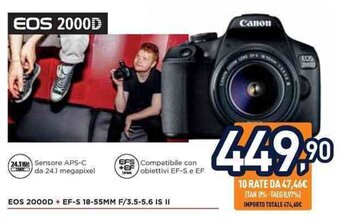 Unieuro Canon EOS 2000D + EF-S 18-55MM F/3.5-5.6 IS II offerta