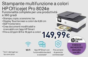 Unieuro Stampante multifunzione a colori HP Officejet Pro 8024e offerta