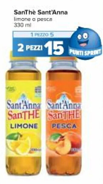Carrefour Iper SanThe Sant'Anna limone o pesca 330 ml offerta