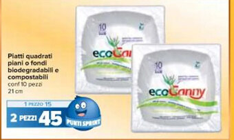 Carrefour Iper Piatti quadrati plani o fondi biodegradabili e compostabili conf 10 pezzi 21 cm offerta