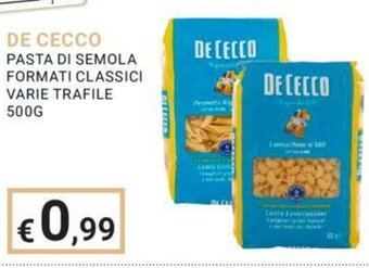 Eté DE CECCO PASTA DI SEMOLA FORMATI CLASSICI VARIE TRAFILE 500G offerta