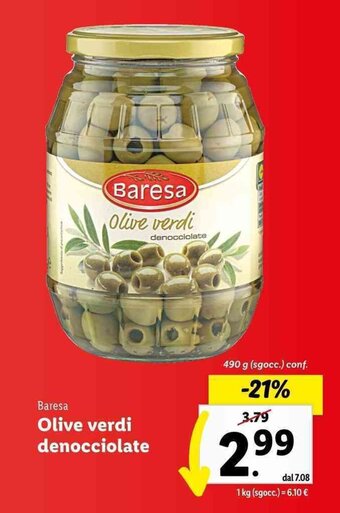 Lidl Baresa Olive verdi denocciolate 490 g offerta