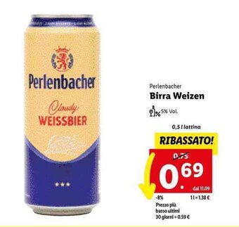 Lidl Perlenbacher Birra Weizen 0,5 l offerta