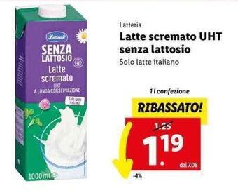 Lidl Latteria Latte scremato UHT senza lattosio 1 l offerta