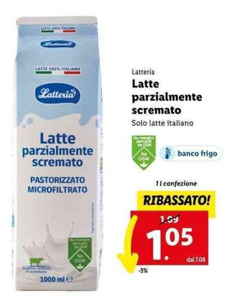 Lidl Latteria Latte parzialmente scremato 1 l offerta