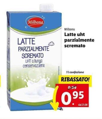 Lidl Milbona Latte uht parzialmente scremato 1 l offerta