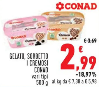 Conad GELATO, SORBETTO I CREMOSI CONAD 500 g offerta