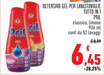 Conad DETERSIVO GEL PER LAVASTOVIGLIE TUTTO IN 1 PRIL classico, limone 936 ml conf. da 52 lavaggi offerta