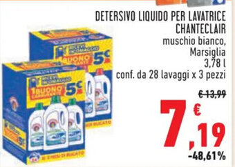 Conad DETERSIVO LIQUIDO PER LAVATRICE CHANTECLAIR muschio bianco, Marsiglia conf. da 28 lavaggi x 3 pezzi offerta