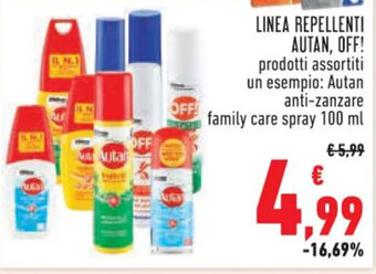 Conad LINEA REPELLENTI AUTAN, OFF! prodotti assortiti un esempio: Autan anti-zanzare family care spray 100 ml offerta