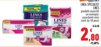 Conad LINEA SPECIALIST LINES prodotti assortiti un esempio: assorbenti mini conf. da 18 pezzi offerta