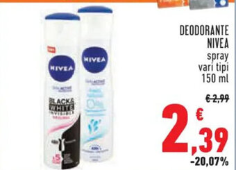 Conad DEODORANTE NIVEA spray vari tipi 150 ml offerta