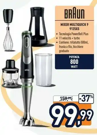 Unieuro Braun MultiQuick 9 MQ 9125 XS 0,35 L Frullatore Ad Immersione 1200 W Nero, Acciaio Inossidabile offerta