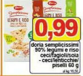 Gros Doria Semplicissimi Legumi E Riso Ceci Lenticchie Piselli 60 G(ml) offerta