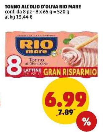 PENNY TONNO ALL'OLIO D'OLIVA RIO MARE 520 g offerta
