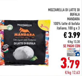 Conad MOZZARELLA DI LATTE DI BUFALA MANDARA 100 g x 3 offerta
