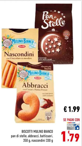 Conad BISCOTTI MULINO BIANCO pan di stelle, abbracci, batticuori, 350 g. nascondini 330 g offerta