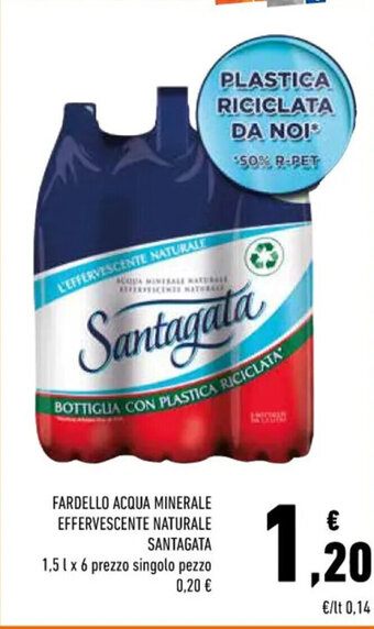 Conad FARDELLO ACQUA MINERALE EFFERVESCENTE NATURALE SANTAGATA 1,5 l x 6 prezzo singolo pezzo offerta
