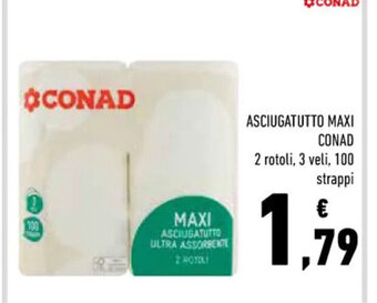 Conad ASCIUGATUTTO MAXI CONAD 2 rotoli, 3 veli, 100 strappi offerta