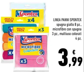 Conad LINEA PANNI SPONTEX spugna giallo 8 pz., microfibre con spugna 3 pz., multiuso colorati 4 pz. offerta