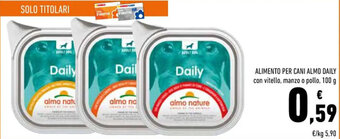 Conad ALIMENTO PER CANI ALMO DAILY con vitello, manzo o pollo, 100 g offerta