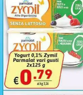 Gros Parmalat Zymil Alta Digeribilità Senza Lattosio Yogurt Alla Fragola 250 G(ml) offerta
