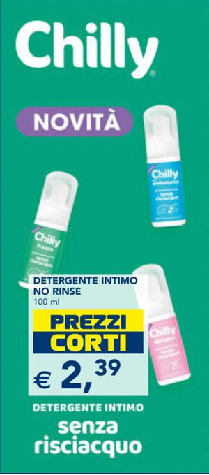 Esselunga Chilly DETERGENTE INTIMO NO RINSE 100 ml offerta