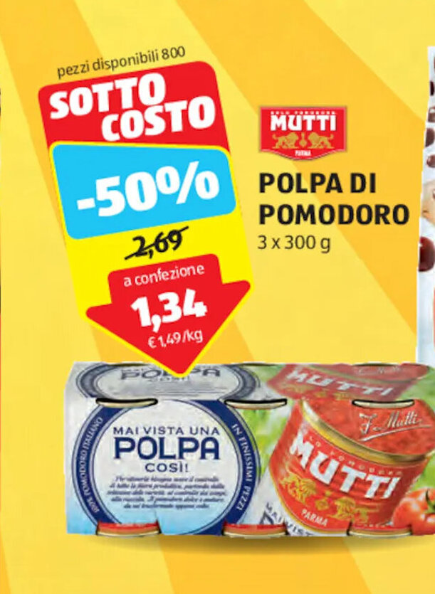 ALDI MUTTI POLPA DI POMODORO 3 x 300 g offerta