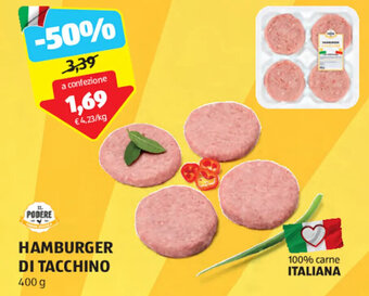 ALDI IL PODERE HAMBURGER DI TACCHINO 400 g offerta
