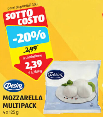 ALDI Desira MOZZARELLA MULTIPACK 4x 125 g offerta