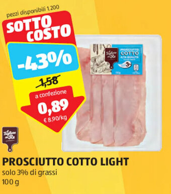 ALDI PROSCIUTTO COTTO LIGHT solo 3% di grassi 100 g offerta