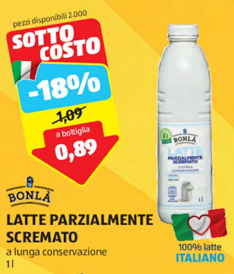 ALDI BONLÀ LATTE PARZIALMENTE SCREMATO 1 l offerta