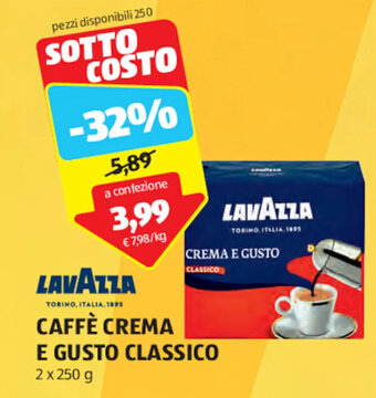 ALDI LAVAZZA CAFFÈ CREMA E GUSTO CLASSICO 2 x 250 g offerta