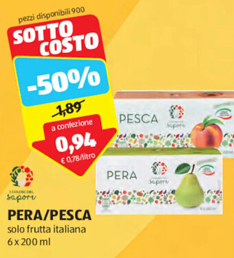 ALDI PERA/PESCA solo frutta italiana 6 x 200 ml offerta